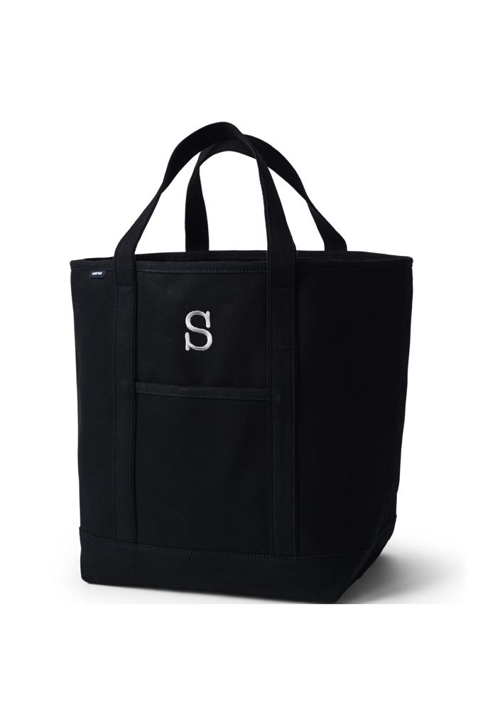 Large Solid Color 5 Pocket Open Top Canvas Tote Bag - Lands' End - Black