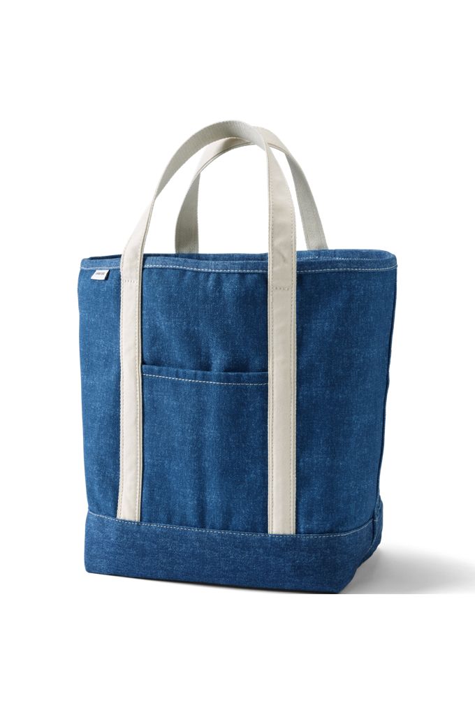 Large Solid Color 5 Pocket Open Top Canvas Tote Bag - Lands' End - Blue