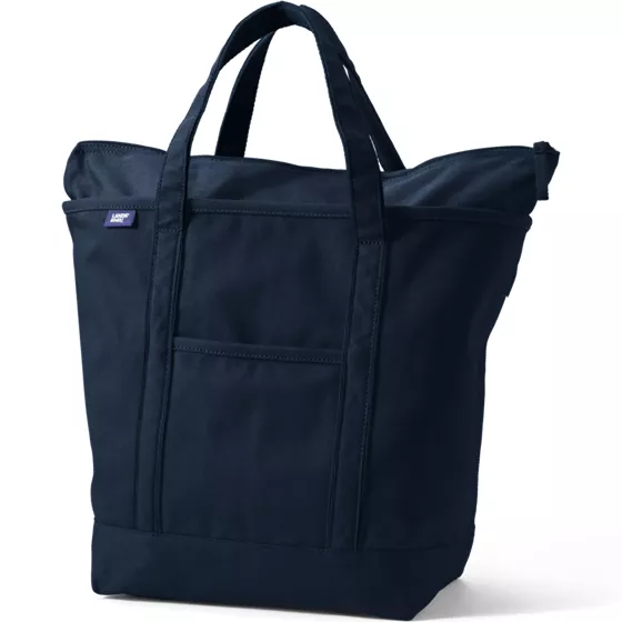 Large Solid Color 5 Pocket Zip Top Canvas Tote Bag - primary