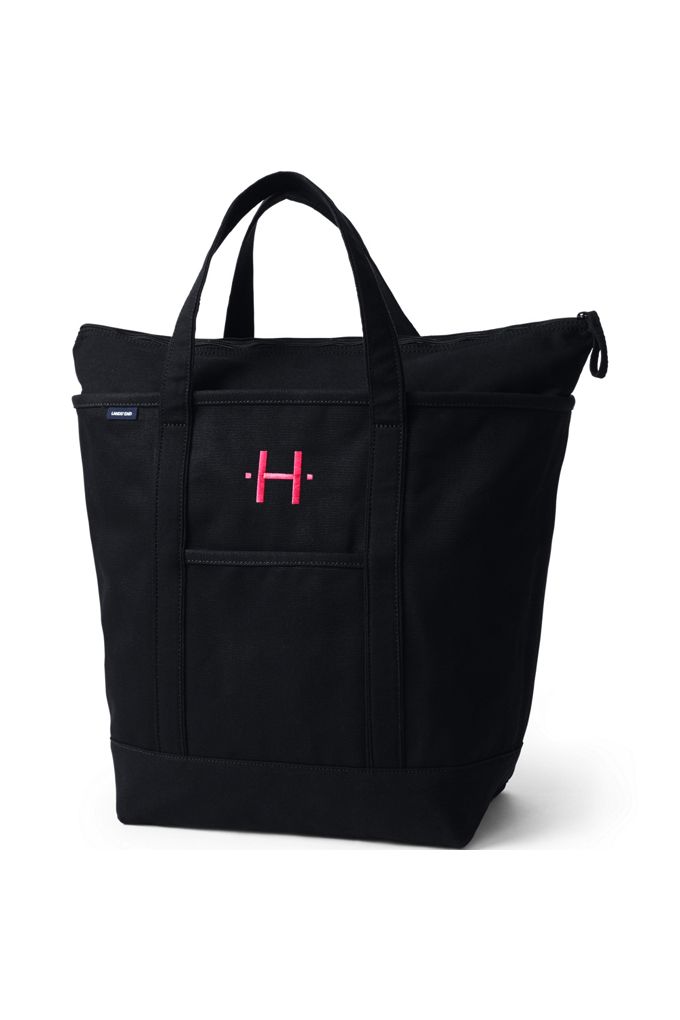 Large Solid Color 5 Pocket Zip Top Canvas Tote Bag - Lands' End - Black