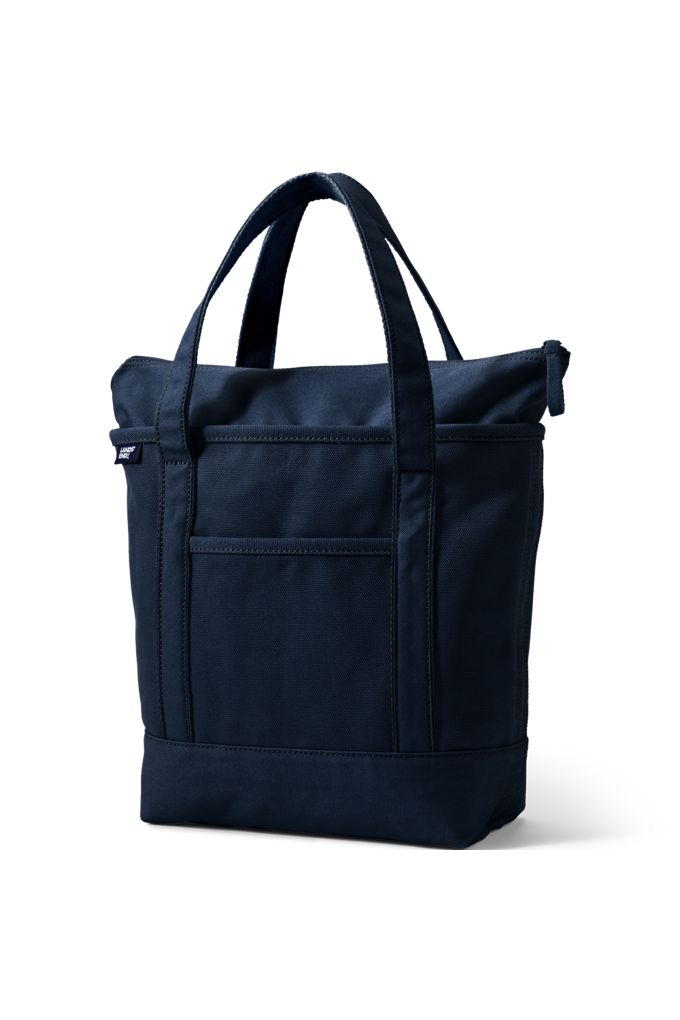 Medium Solid Color 5 Pocket Zip Top Canvas Tote Bag - Lands' End - Blue