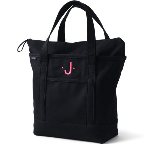 Medium Plain Zip Top Canvas Tote Bag, Women, size: one size, regular, Black, Cotton, by Lands' End