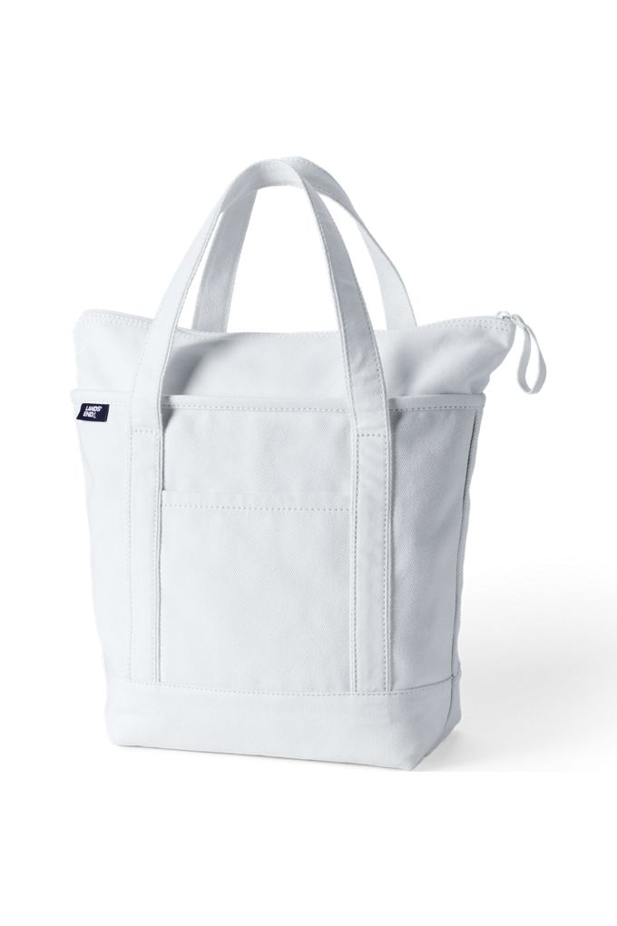 Medium Solid Color 5 Pocket Zip Top Canvas Tote Bag - Lands' End - White