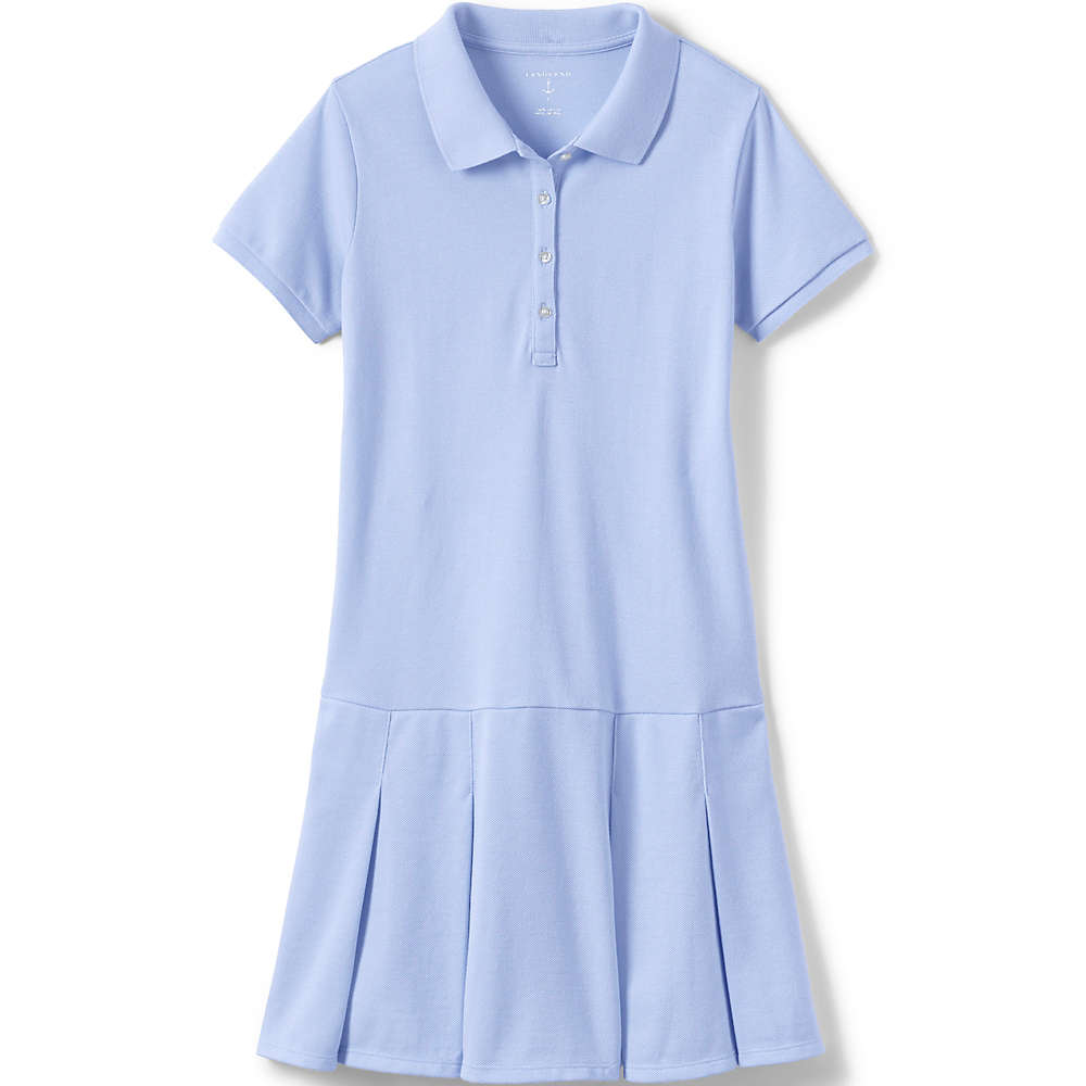 School Uniform Toddler Girls Short Sleeve Mesh Polo Dress At the Knee, Front