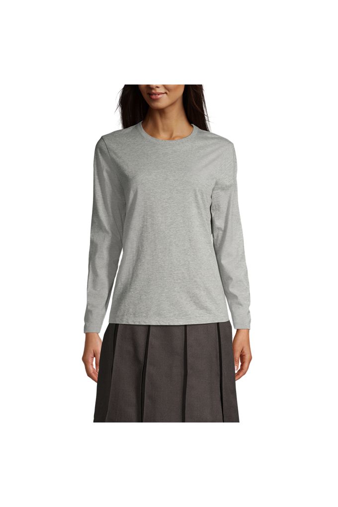Women's Long Sleeve Essential T-shirt - Lands' End - Gray - XL