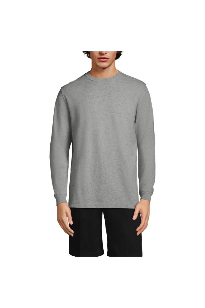 Men's Long Sleeve Essential T-shirt - Lands' End - Gray - XL