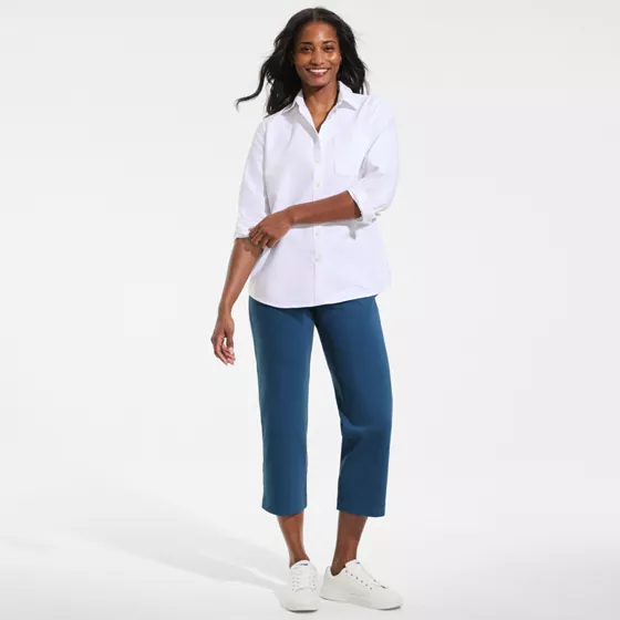 Women's Starfish Mid Rise Pull On Crop Pants - primary