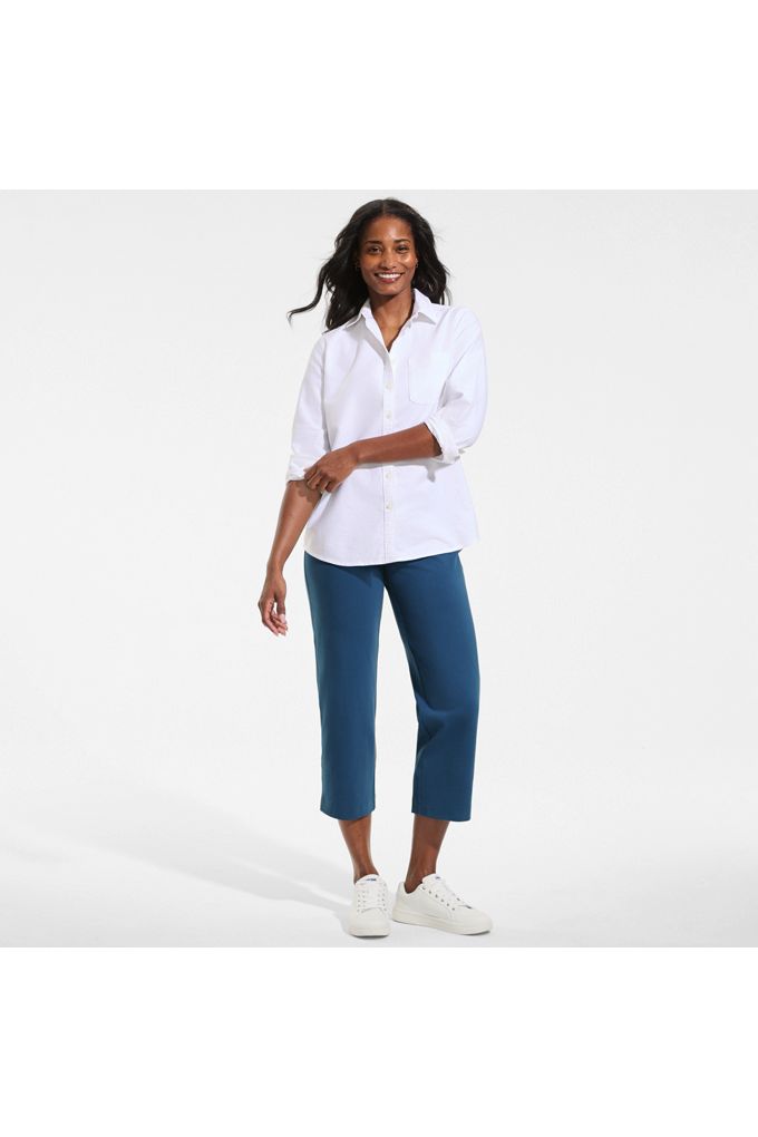 Lands' End Women's Petite Starfish Mid Rise Pull On Crop Pants In Blue
