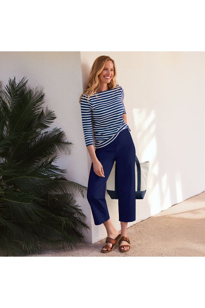 Lands' End Women's Starfish Mid Rise Pull On Crop Pants In Blue