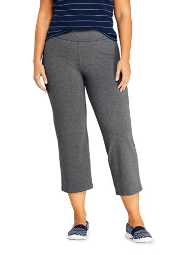 Lands' End Women's Plus Size Mid Rise Pull On Knockabout Chambray Crop Pants  - ShopStyle