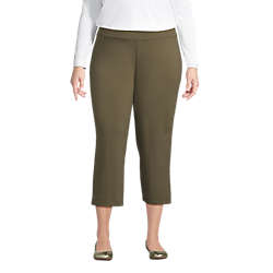 Women's Plus Size Starfish Mid Rise Elastic Waist Pull On Crop Pants, Front