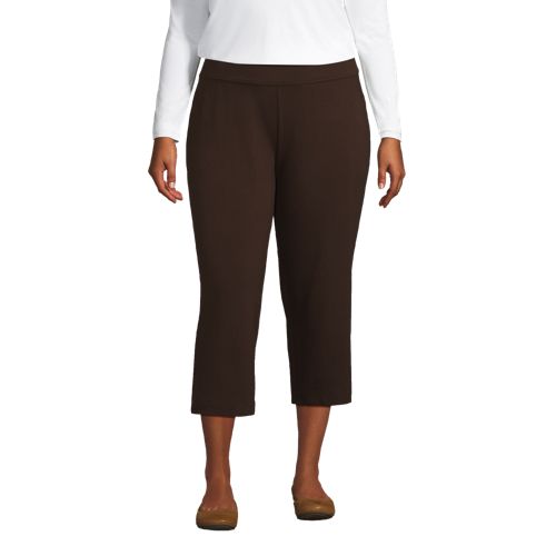 LL Bean Womens 2X Black Pull on Crop Pants Athletic Zipper Pocket Stretch  Capris