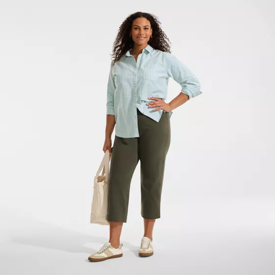 Women's Plus Size Starfish Mid Rise Pull On Crop Pants - primary
