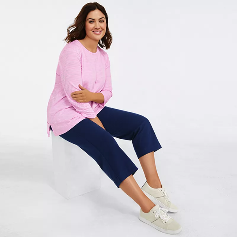 Women's Plus Size Starfish Mid Rise Pull On Crop Pants, alternative image