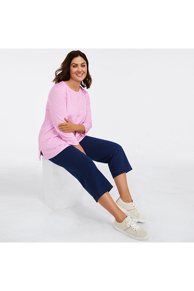 Lands' End Women's Plus Size Starfish Mid Rise Pull On Crop Pants In Blue