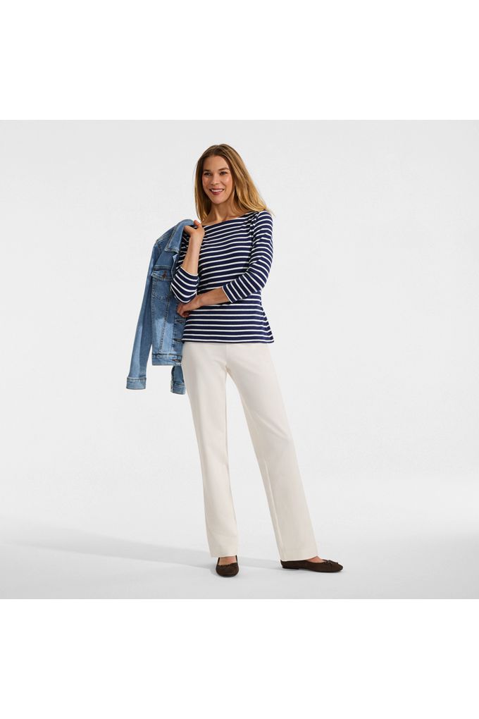 Lands' End Plus Size Starfish Mid Rise Straight Leg Pants In Ivory