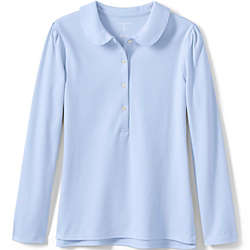 School Uniform Girls Long Sleeve Peter Pan Collar Polo Shirt, Front