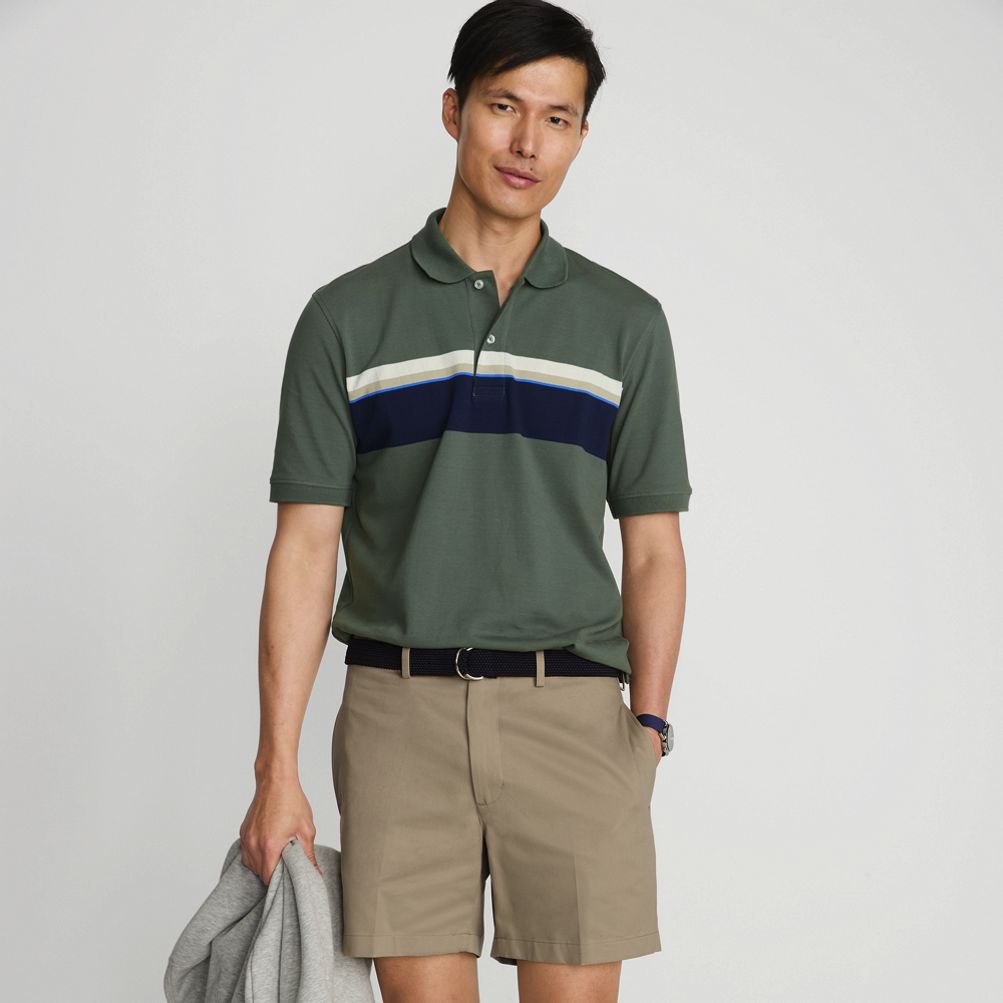 Men's Traditional Fit 6 No Iron Chino Shorts - Lands' End - Blue - 42