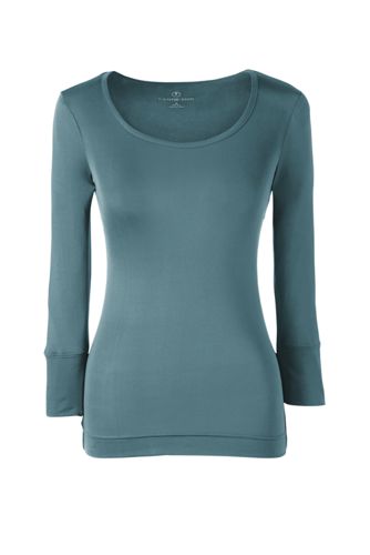 58％OFF＜ランズエンド＞レディス・シルクウォームアンダー・スクープネック／七分袖/S/ブルー