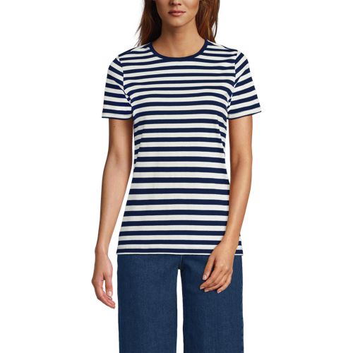  Lands' End Supima Kurzarm-shirt Mit Rundem Ausschnitt, Damen, Größe:32-34 Regular, Blau, Baumwolle, By Lands' End 
