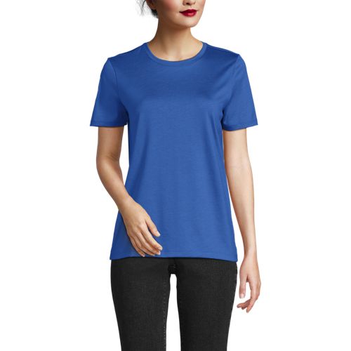  Lands' End Supima Kurzarm-shirt Mit Rundem Ausschnitt, Damen, Größe:32-34 Regular, Blau, Baumwolle, By Lands' End 