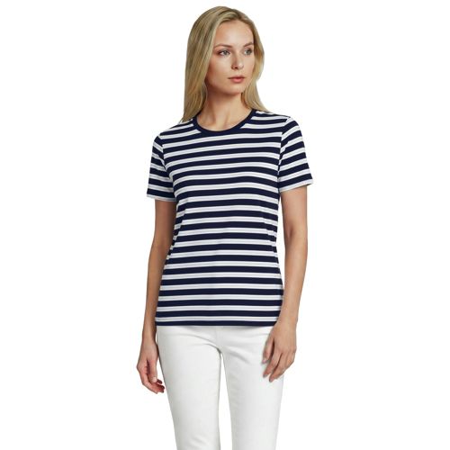  Lands' End Supima Kurzarm-shirt Mit Rundem Ausschnitt, Damen, Größe:32-34 Regular, Blau, Baumwolle, By Lands' End 