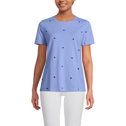  Lands' End Supima Kurzarm-shirt Mit Rundem Ausschnitt, Damen, Größe:32-34 Regular, Blau, Baumwolle, By Lands' End 