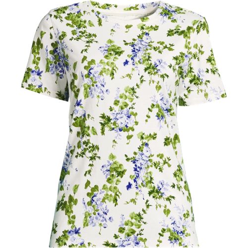 Supima Short Sleeve Crew Neck T-shirt, Women, size: S, regular, Ivory, Cotton, by Lands' End