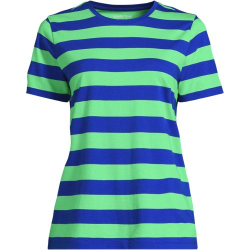 Supima Short Sleeve Crew Neck T-shirt, Women, size: S, petite, Blue, Cotton, by Lands' End