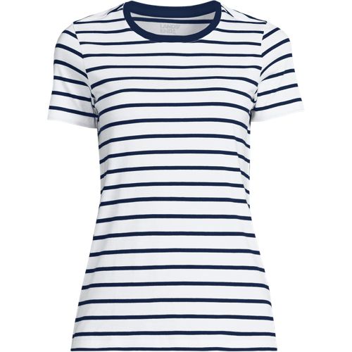 Supima Short Sleeve Crew Neck T-shirt, Women, size: XS, regular, Blue, Cotton, by Lands' End