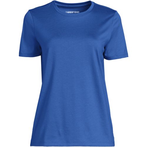 Supima Short Sleeve Crew Neck T-shirt, Women, size: XS, regular, Blue, Cotton, by Lands' End