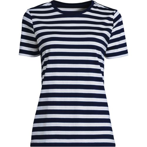 Supima Short Sleeve Crew Neck T-shirt, Women, size: M, regular, Blue, Cotton, by Lands' End
