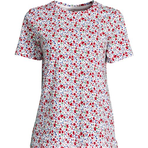 Supima Short Sleeve Crew Neck T-shirt, Women, size: XS, regular, Ivory, Cotton, by Lands' End