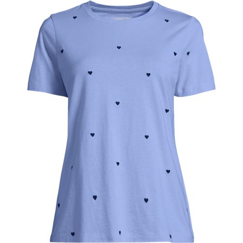 Supima Short Sleeve Crew Neck T-shirt, Women, size: S, regular, Blue, Cotton, by Lands' End