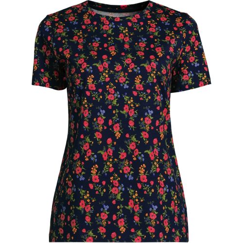 Supima Short Sleeve Crew Neck T-shirt, Women, size: XS, regular, Blue, Cotton, by Lands' End