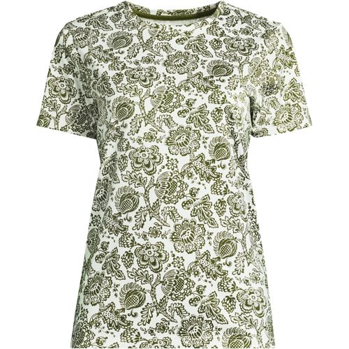 Supima Short Sleeve Crew Neck T-shirt, Women, size: S, petite, Green, Cotton, by Lands' End