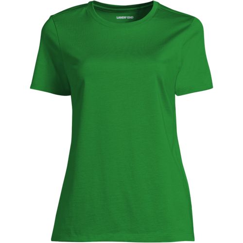 Supima Short Sleeve Crew Neck T-shirt, Women, size: S, petite, Green, Cotton, by Lands' End