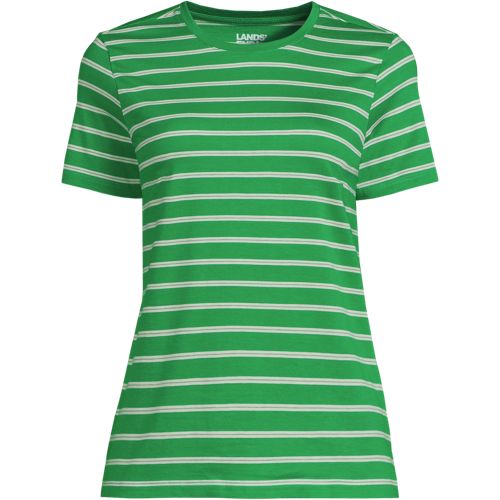 Supima Short Sleeve Crew Neck T-shirt, Women, size: XS, petite, Green, Cotton, by Lands' End