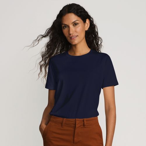Supima Short Sleeve Crew Neck T-shirt, Women, size: 2X, plus, Blue, Cotton, by Lands' End
