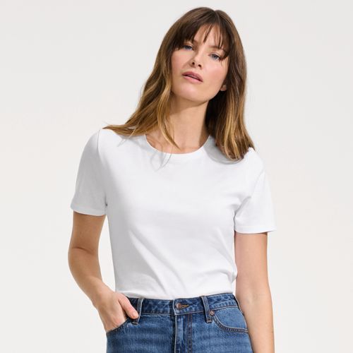 Supima Short Sleeve Crew Neck T-shirt, Women, size: 3X, plus, White, Cotton, by Lands' End