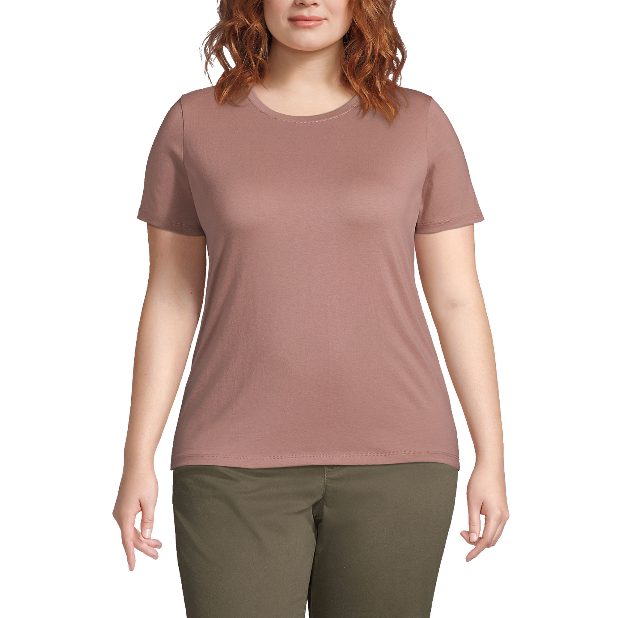 Lands End Women's Plus Size Relaxed Supima Cotton Short Sleeve Crewneck T-Shirt (Mauve Quartz)