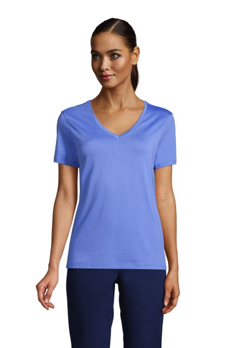 Lands End Womens Petite Relaxed Supima Cotton Short Sleeve V-Neck T-Shirt