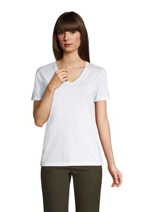 Lands End Womens Petite Relaxed Supima Cotton Short Sleeve V-Neck T-Shirt