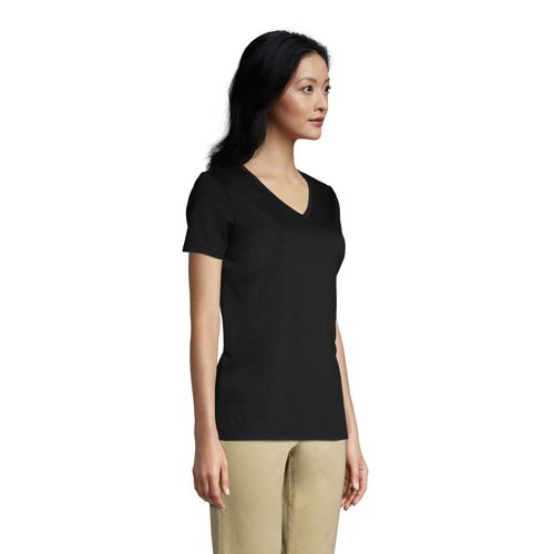 Supima Kurzarm-Shirt mit V-Ausschnitt für Damen image number 2