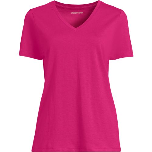 Supima Short Sleeve V-neck T-shirt, Women, size: XS, petite, Pink, Cotton, by Lands' End