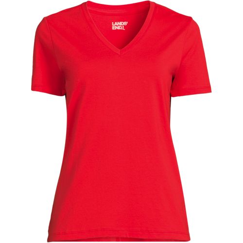 Supima Short Sleeve V-neck T-shirt, Women, size: M, regular, Red, Cotton, by Lands' End