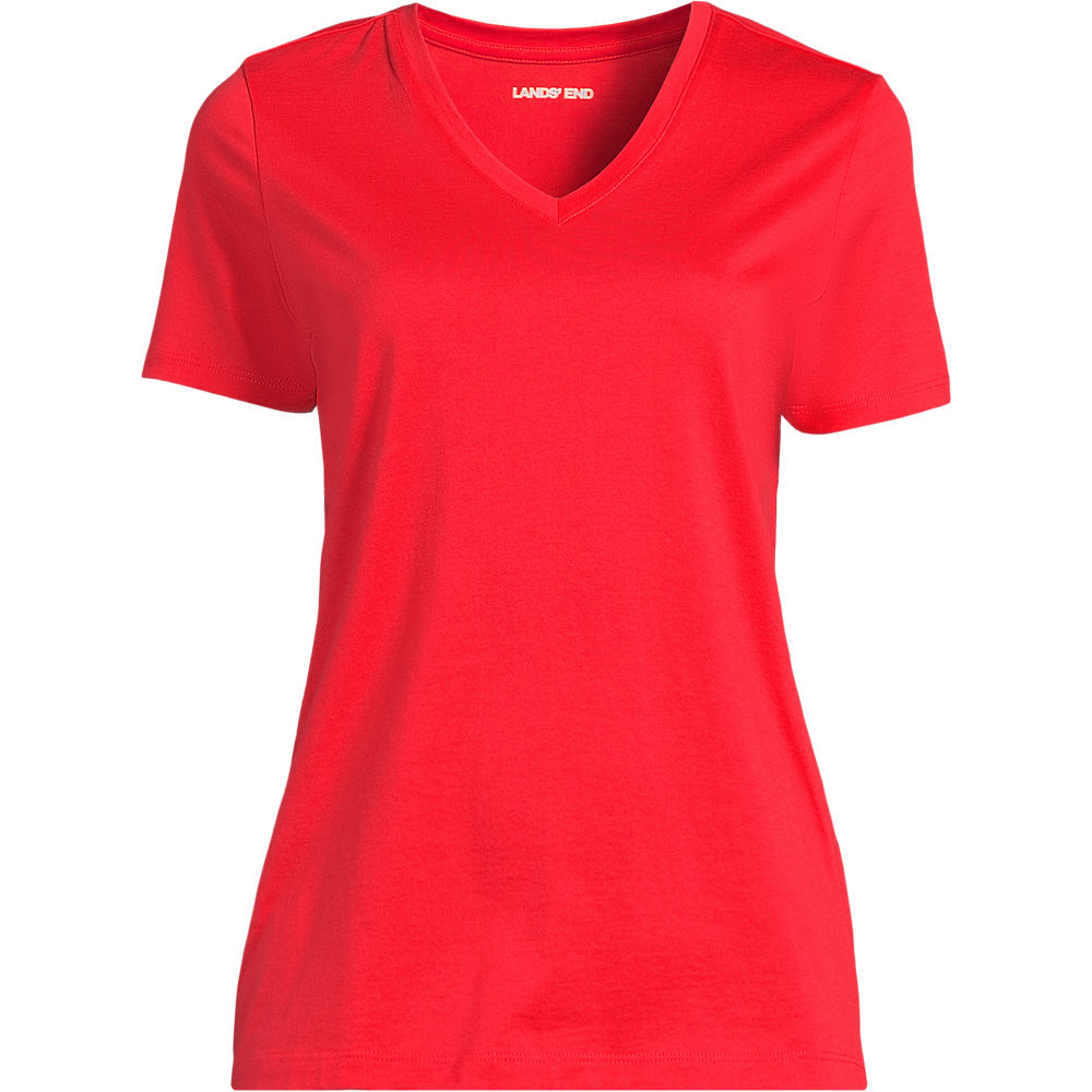Supima Short Sleeve V-neck T-shirt, Women, size: S, regular, Red, Cotton, by Lands' End