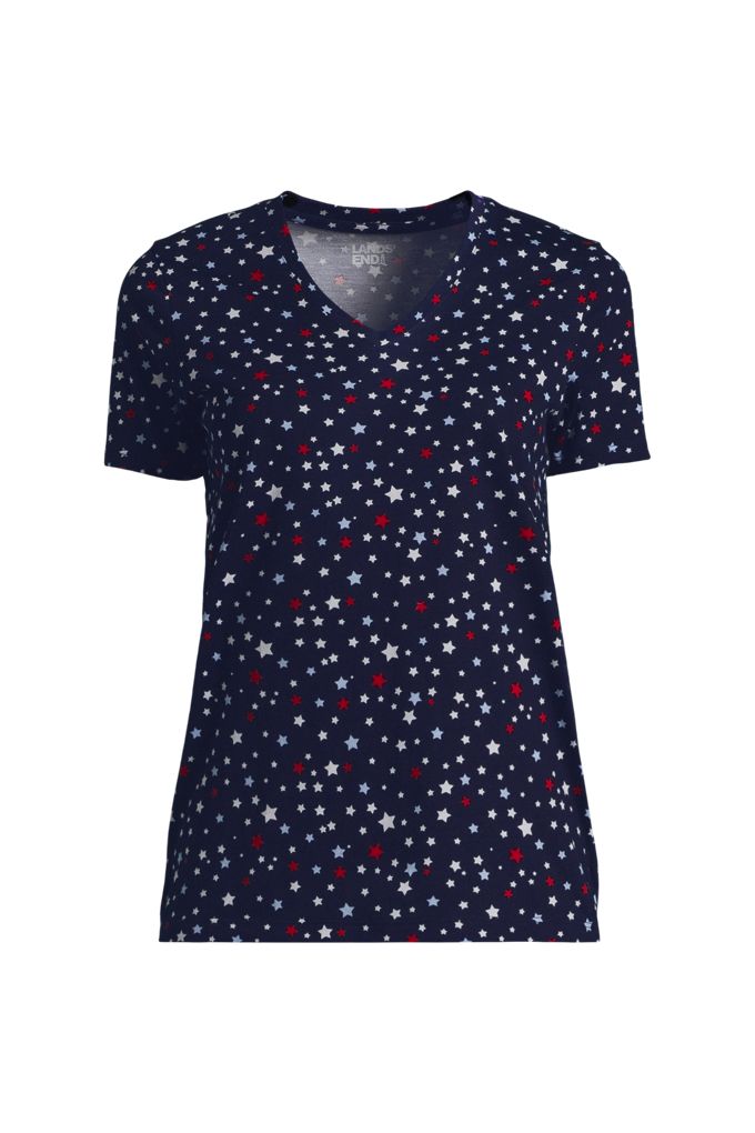 Lands' End Plus Size Supima Cotton V-neck T-shirt In Blue