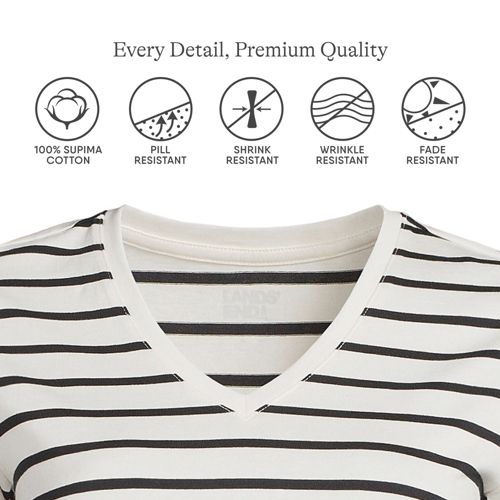 売れ筋商品|||ランズエンド カットソー トップス レディース Women's Plus Size Relaxed Supima Cotton V-Neck T-Shirt Ivory/black breton stripe Lands' End Women's Plus Size Relaxed Supima Cotton V-Neck T