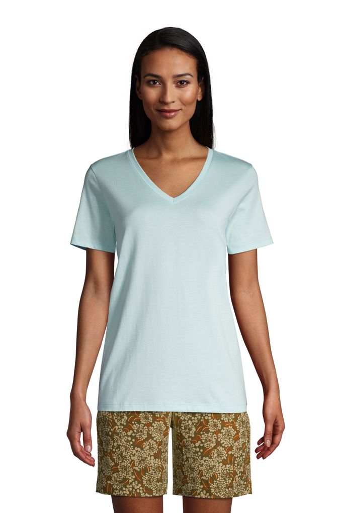 Lands' EndWomen's Relaxed Supima Cotton Short Sleeve VNeck TShirt